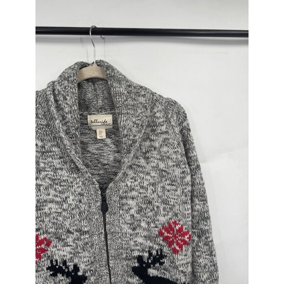 Telluride Wool Blend Zip Front Sweater Women Small Grey Holiday Winter Festive - Picture 10 of 10